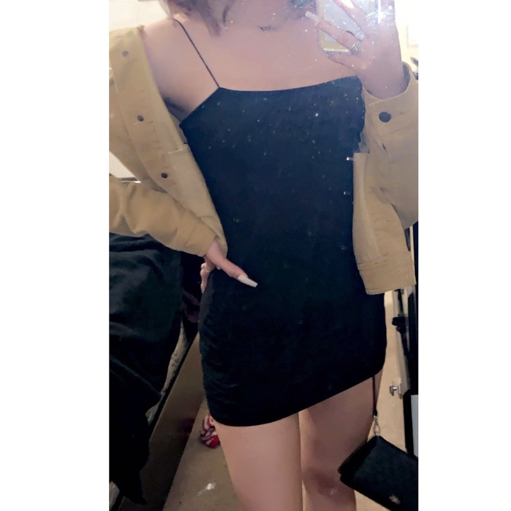 Thin Strap Plain Black Dress